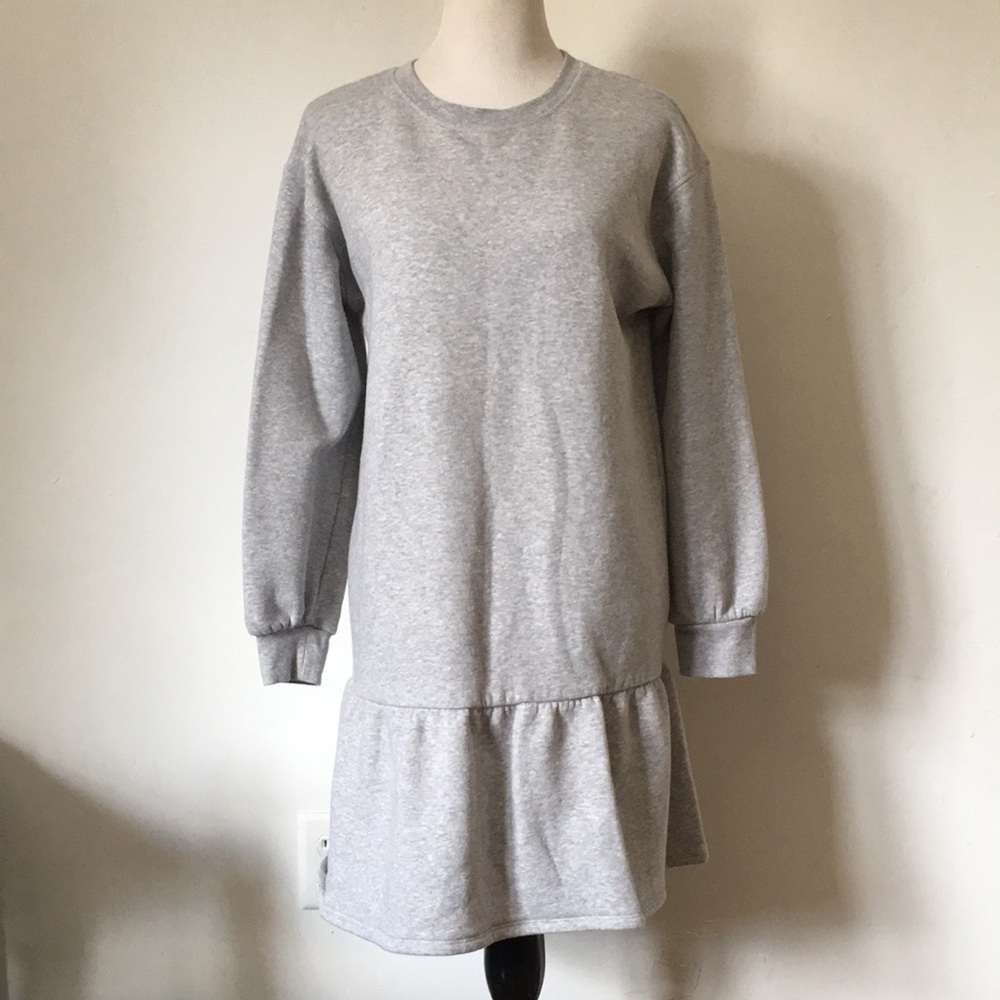 Casual Grey Sweatshirt Dress with Ruffle Hem